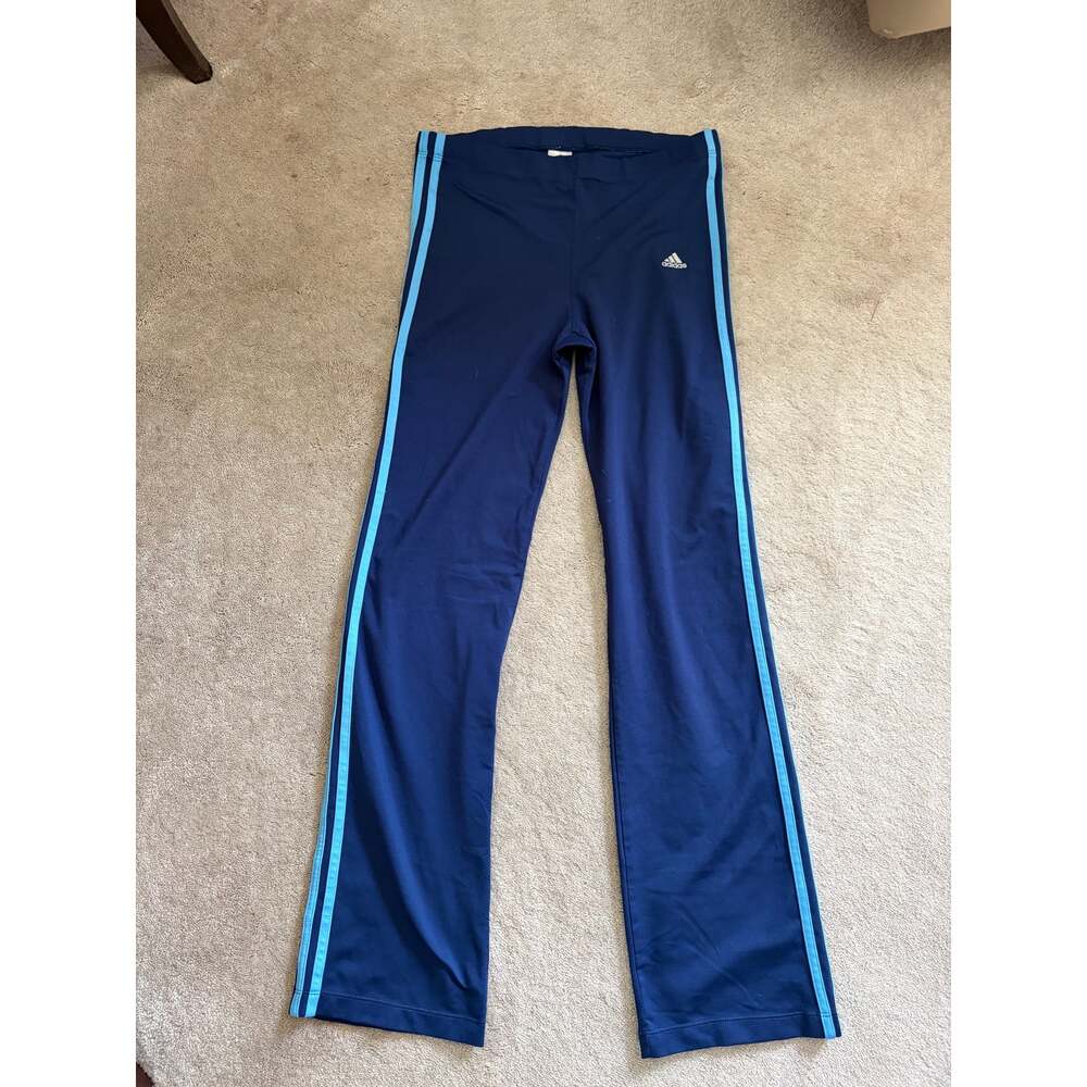 Adidas Womens XL Track Pants Navy Blue 3 Stripe Flare Leg Athletic Y2K